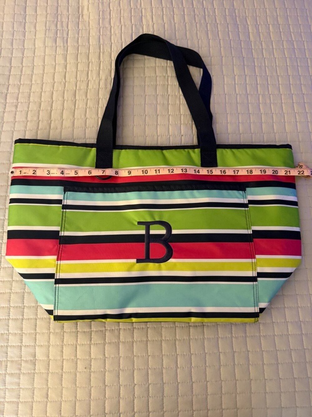 Thirty-One Striped Organizing Utility Tote Monogram B Multicolor